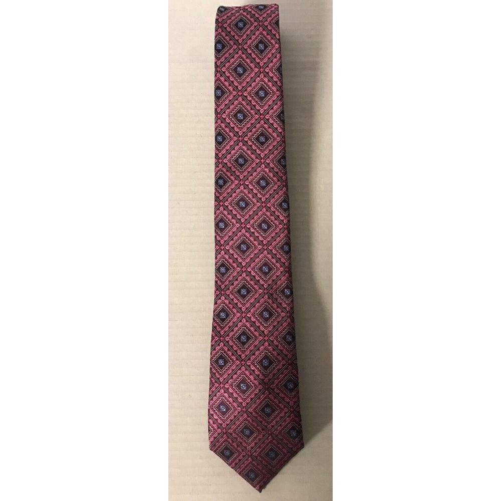 Mario Ferrari Necktie‎ Tie Hand Made Pink Multicolor W/ Pattern Mens